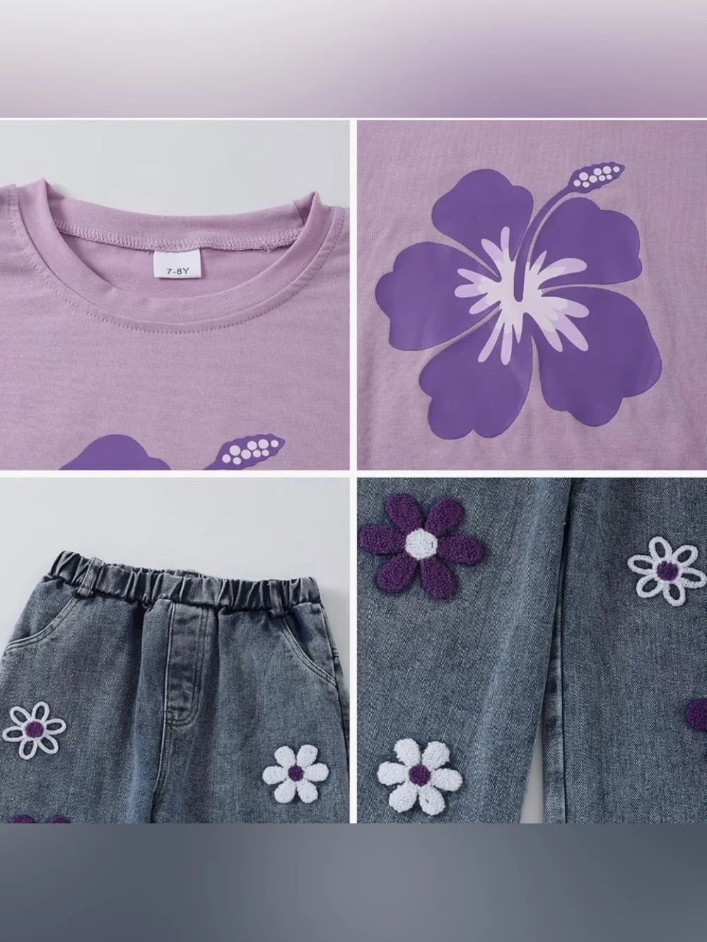 Girls 2 Piece purple Flower Outfit: 9-10 Yrs.